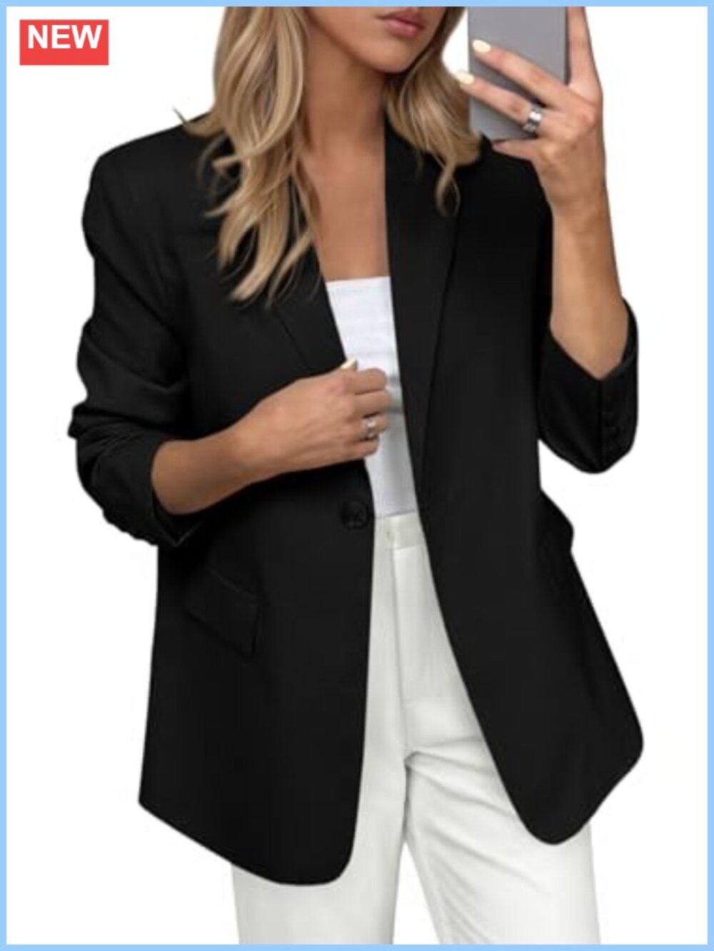 Women's Business Casual Blazer with Pockets, Single Button Long Sleeve Suit